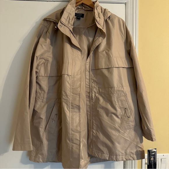 NWT Jones of New York Rain Coat Removable Hood water repellent Women XL Cream - Picture 2 of 12